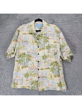 Bermuda Bay Shirt Mens XL Tropical Print 100% Silk Short Sleeve Button Up Hawaii